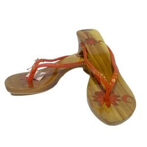Woodies Sandals Size 7 Hand Painted Brown and Orange With Palm Tree and Moon